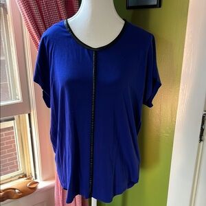 Vince Camuto Cobalt Blue Top with Black Faux Leather Trim
